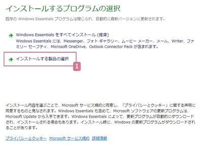 Windows live writer　インストールプログラム選択